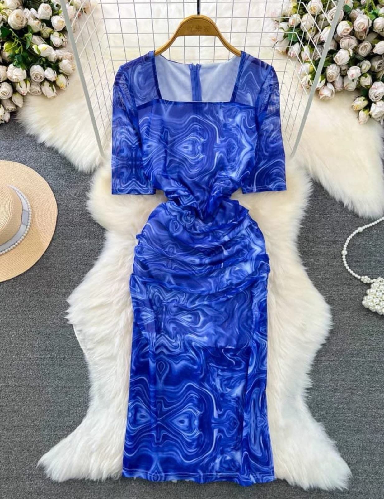 Brandi Ruched Dress in Cobalt