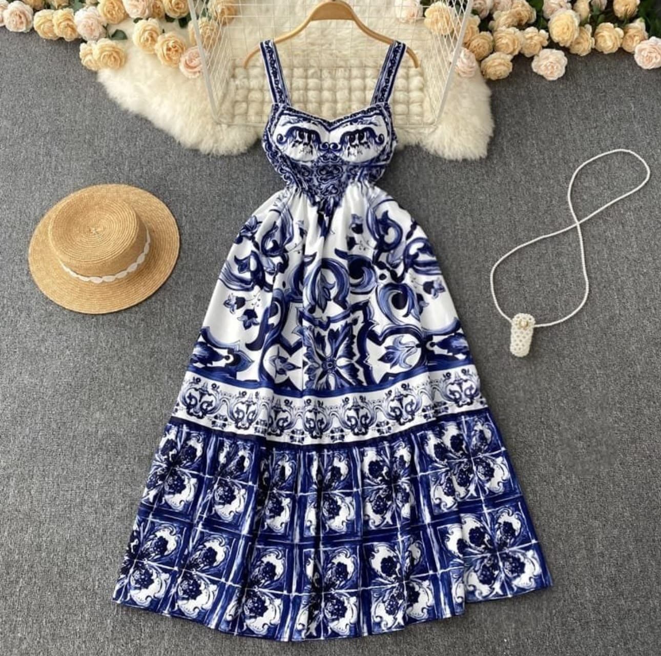 Summer Printed Dress in Indigo